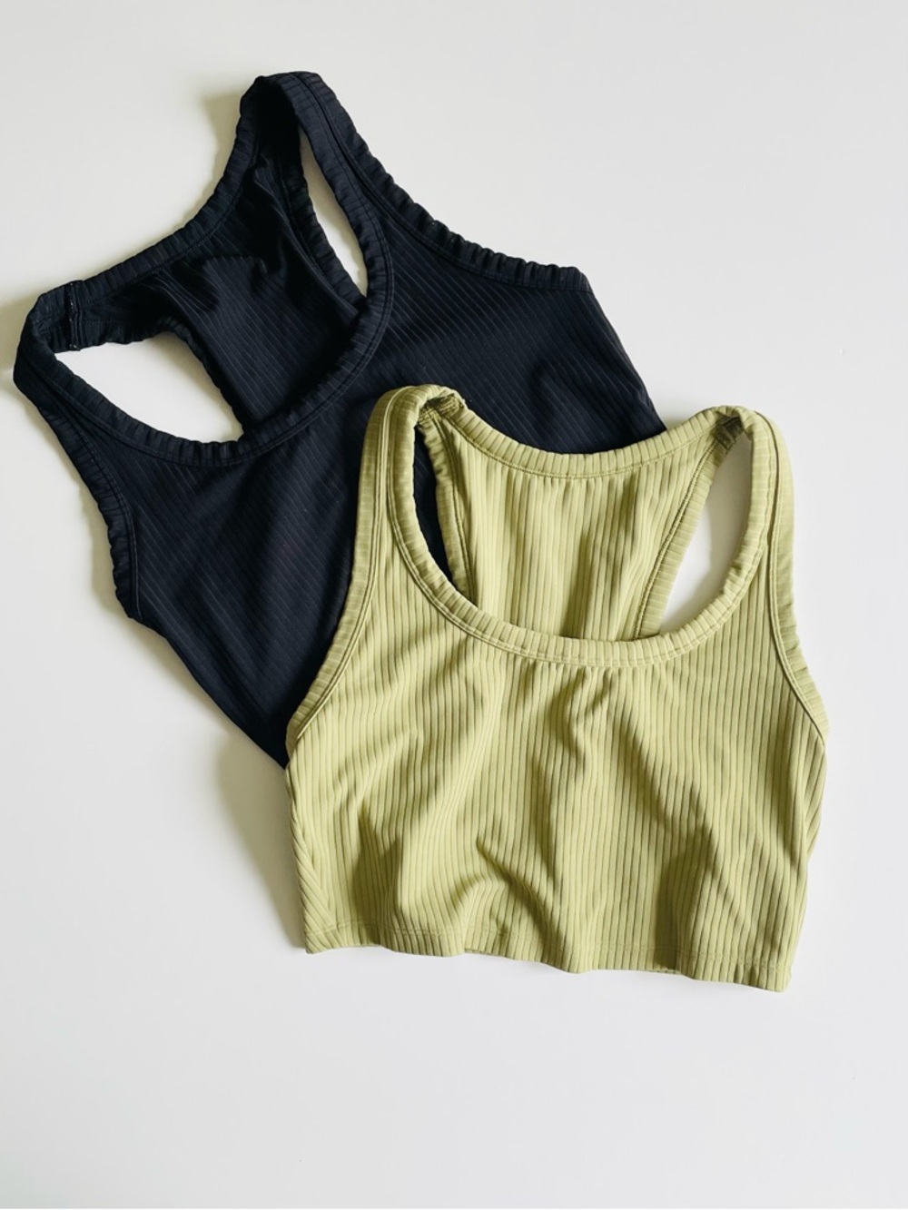 All in motion 2PCS SMALL black and bronze green ribbed sports bra tank set
